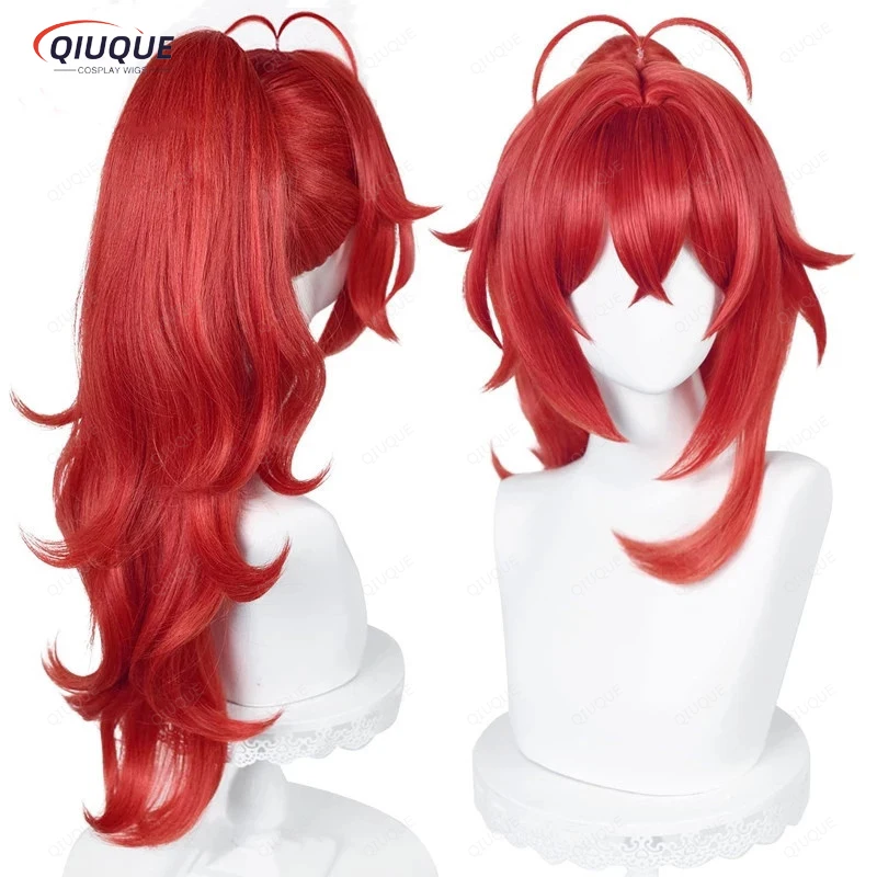 

Game Impact Diluc Cosplay Wig High Ponytail Red Wig Cosplay Diluc Ragnvindr Wig Cosplay Wig Heat Resistant Synthetic Wigs