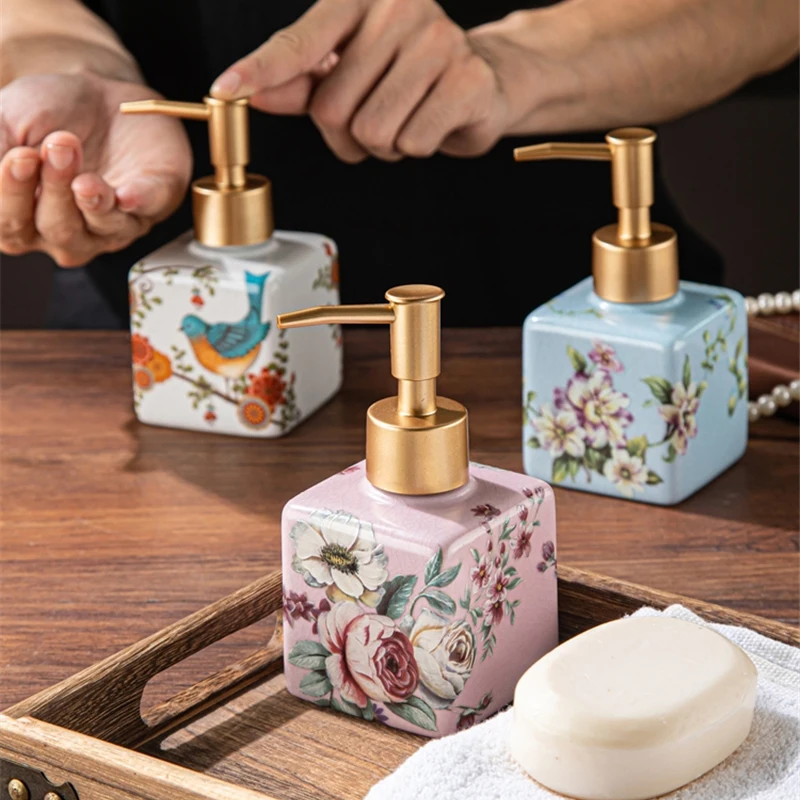 Ceramic Soap Dispenser Bathroom Accessories Hand Sanitizer Bottle Hotel Shower Gel Bottle Flowers Soap And Shampoo Dispenser