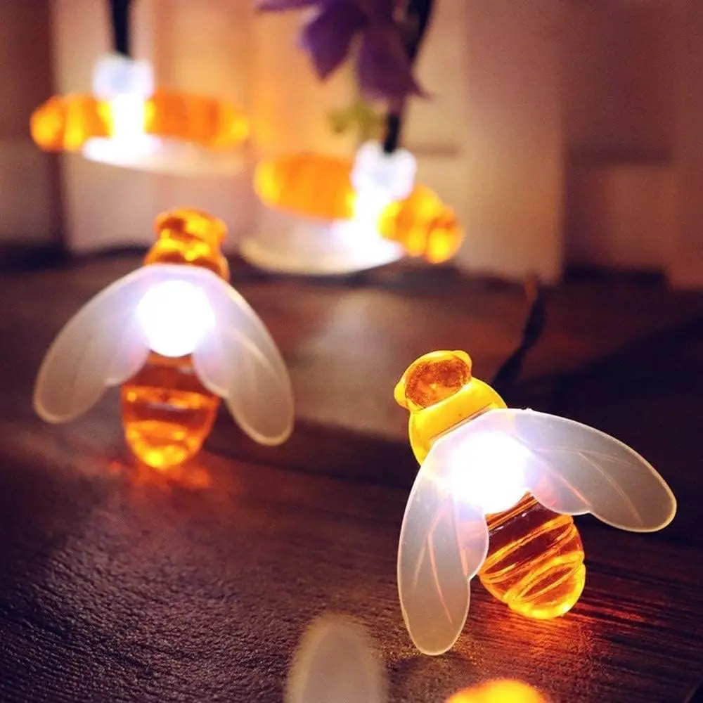 

Outdoor Fairy Garden Lamp Solar Powered 50LED Honey Bee String Lights Battery Operated Christmas Holiday Decorations