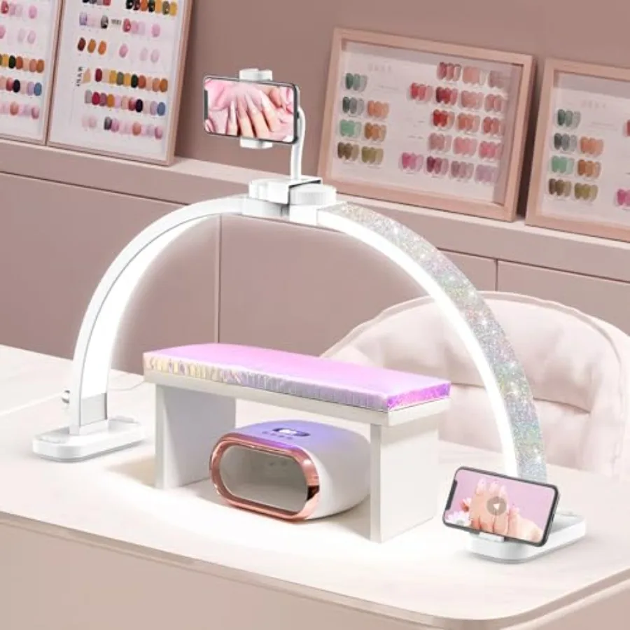 Half Moon Light for Nail Desk: 31-inch Manicure Table Light with Phone Holder for Beginner DIY - 48W Professional Half Moon Lam