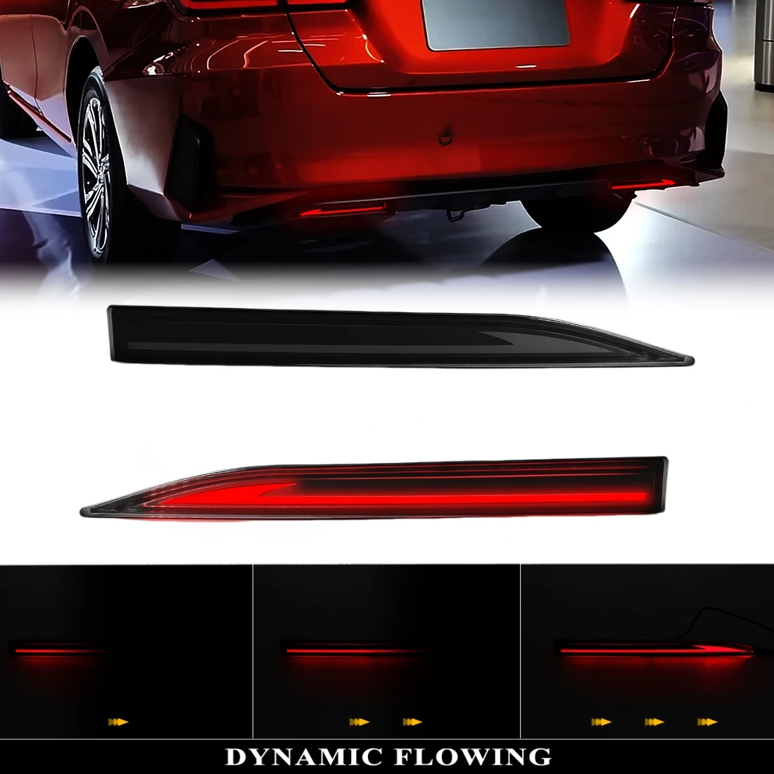 2pcs LED Tail Rear Bumper Reflector Light  For Toyota Yaris Ativ Vios 2022 2023 Brake Light Dynamic Turn Signal Lamp 12V