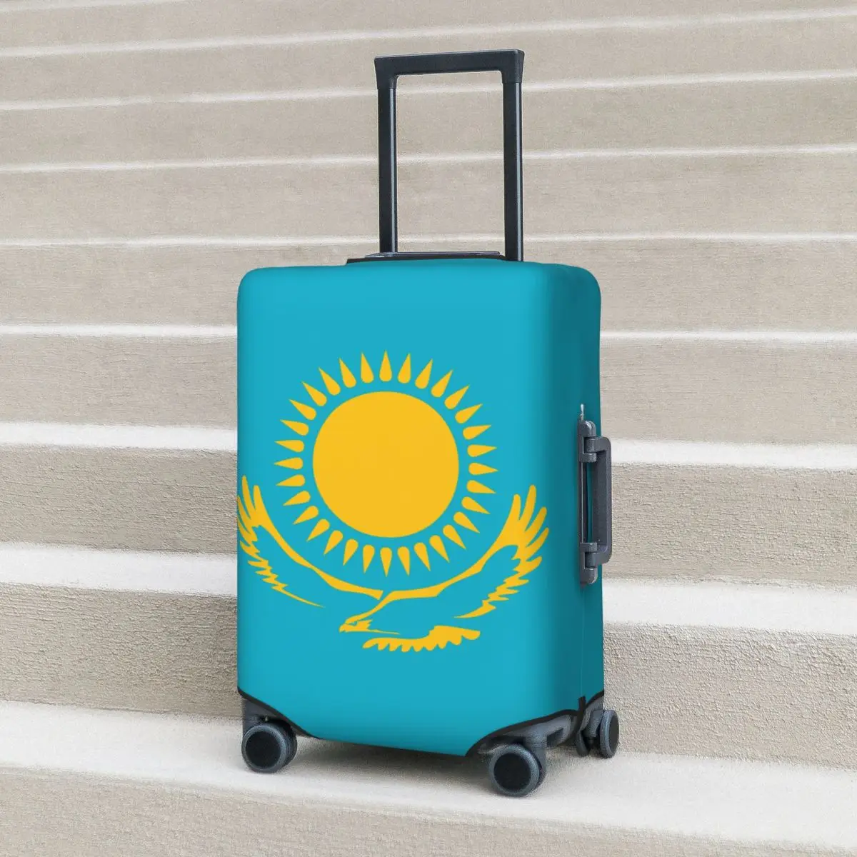 

Kazakhstan Flag Emblem Suitcase Cover Stripe Cruise Trip Vacation Useful Luggage Case Protection
