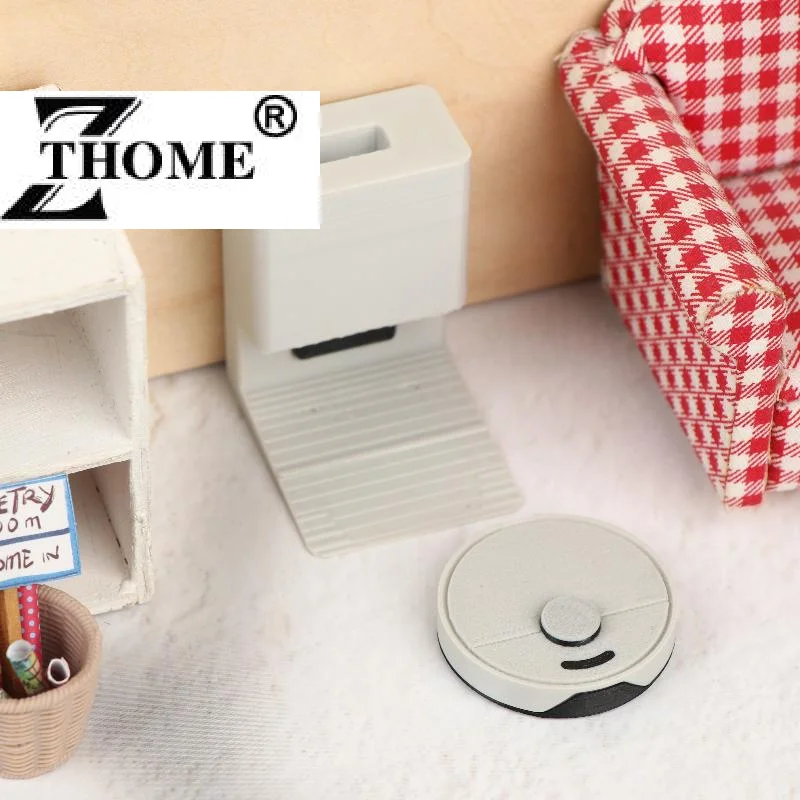 Miniature Sweeper Ornament 1:12 Dollhouse Mini Robot Vacuum Cleaner Model Dollhouse Living Room Scene Decor Pretend Play Toys