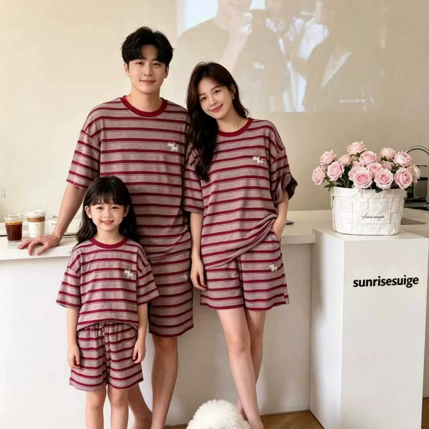 2026 Sommer Mama und Ich Partnerlook Gestreiftes Pyjama-Set Familien-Loungewear Kurzarm-Oberteil & Shorts für Mama Papa Tochter Sohn