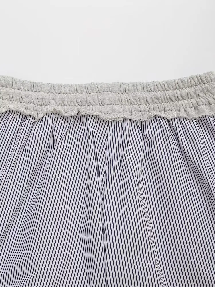 Maxdutti شورت مخطط على الطراز الريفي الفرنسي مع رباط صيفي لشورت حريم برمودا للنساء