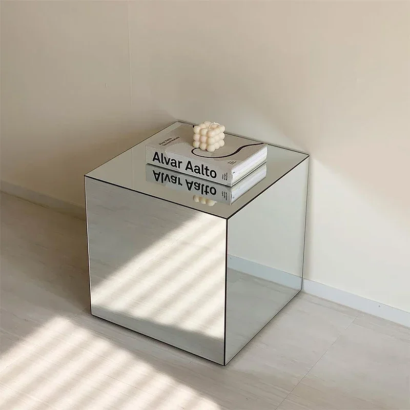 Minimalist Square Glass Mirror Coffee Table Bedside Table Blogger Photography Props Acrylic Side Table Modern Furniture