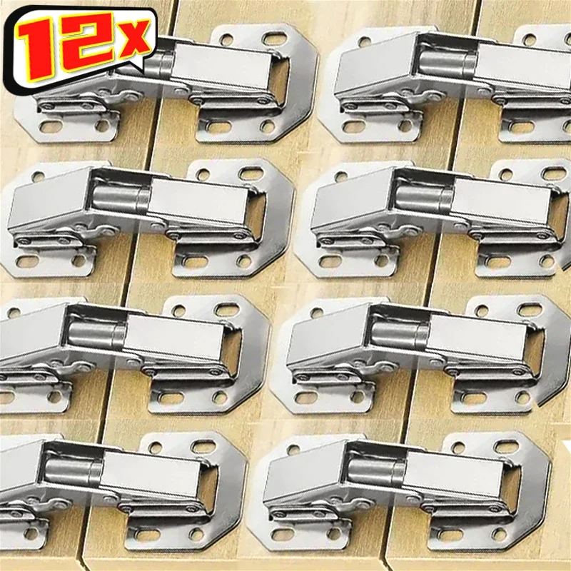 2/12 Stück Schrankscharniere, 90 Grad, kein Bohren, Loch, Schranktür, hydraulische Pufferscharniere, silberfarbenes Möbel-Hardware-Zubehör