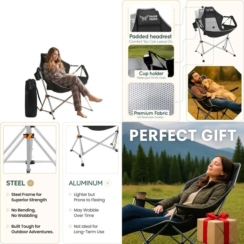 

Hammock Camping Chair – Folding Swing Chair with Headrest & Cup Holder, 300 lbs Support, Breathable Mesh, Portable & Lightweight