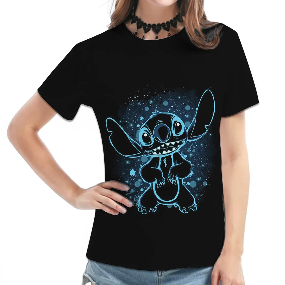 

Disney Lilo Stitch Cartoon T-shirt Tops For Women Lady Short Sleeve Summer Female T Shirts O-neck Clothes Woman Sweet Hot Tees