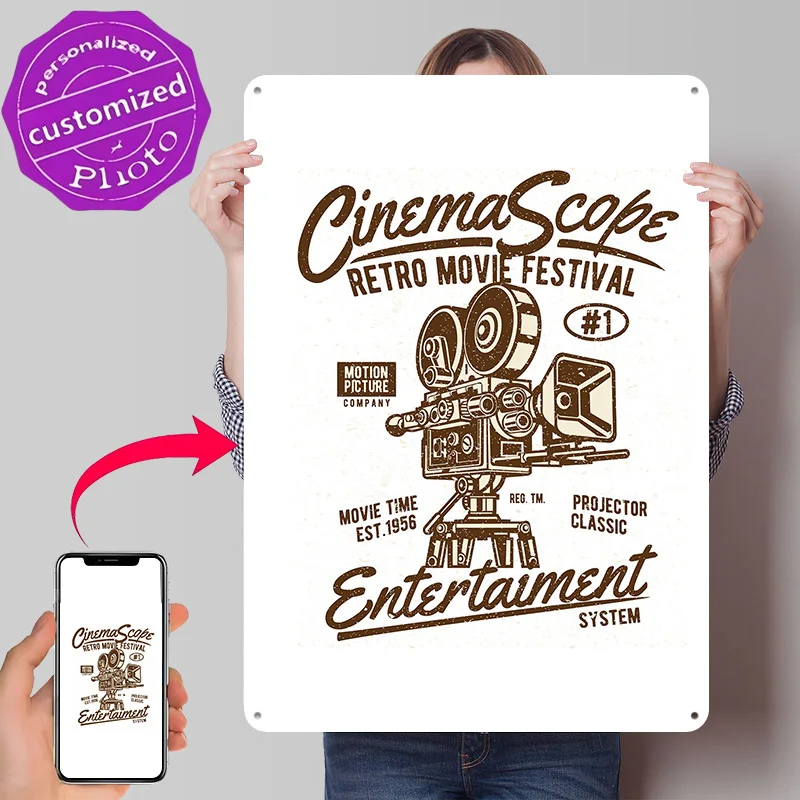 Cinema Scope 3D Printed Texture Poster Personalized Wall Art Retro Metal Tin Signs for Garage Accessories Luxury Decoration Home