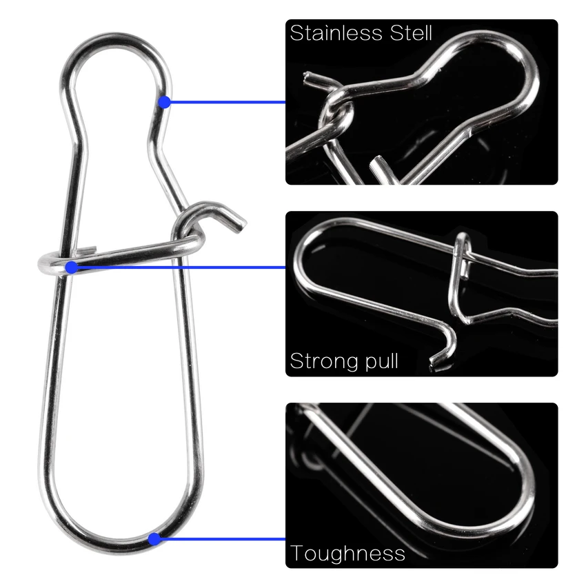 100pcs/lot Fishing Hooked Snap Pin Stainless Steel 000-3# Fishing Barrel Swivel Lure Hook Connector Accessories Pesca Tackle