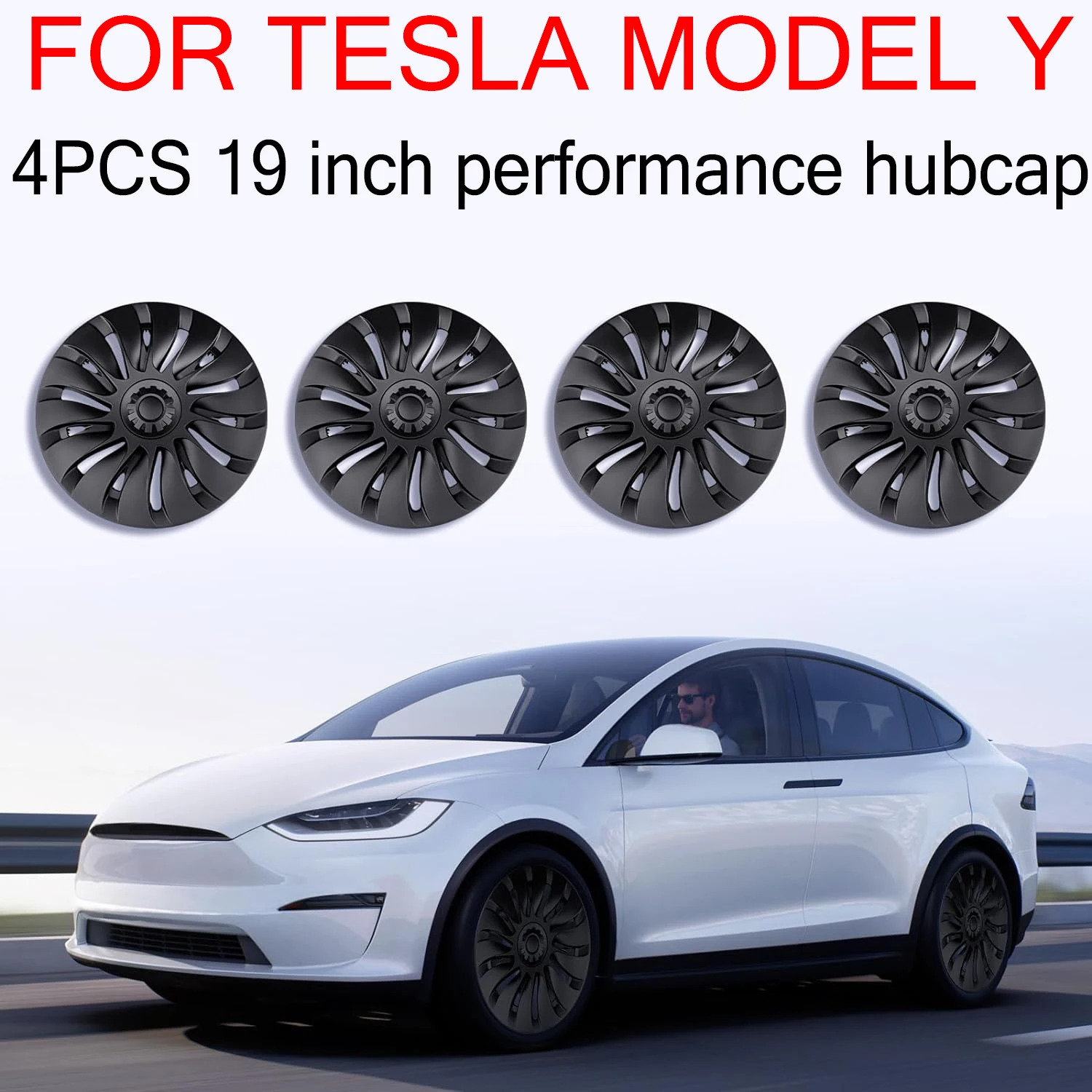 4PCS 19 Inch Performance Hub Cap Replacement Wheel Hubcap Full Rim Cover Accessories For Tesla Model Y 19 Inch 2018-2024