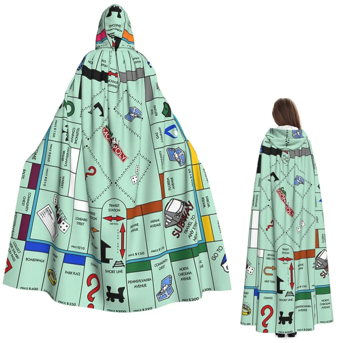

Monopoly Board Game Long Hooded Cloak Witch Medieval Costume Cosplay Cape HalloweenVampire Adult Unisex