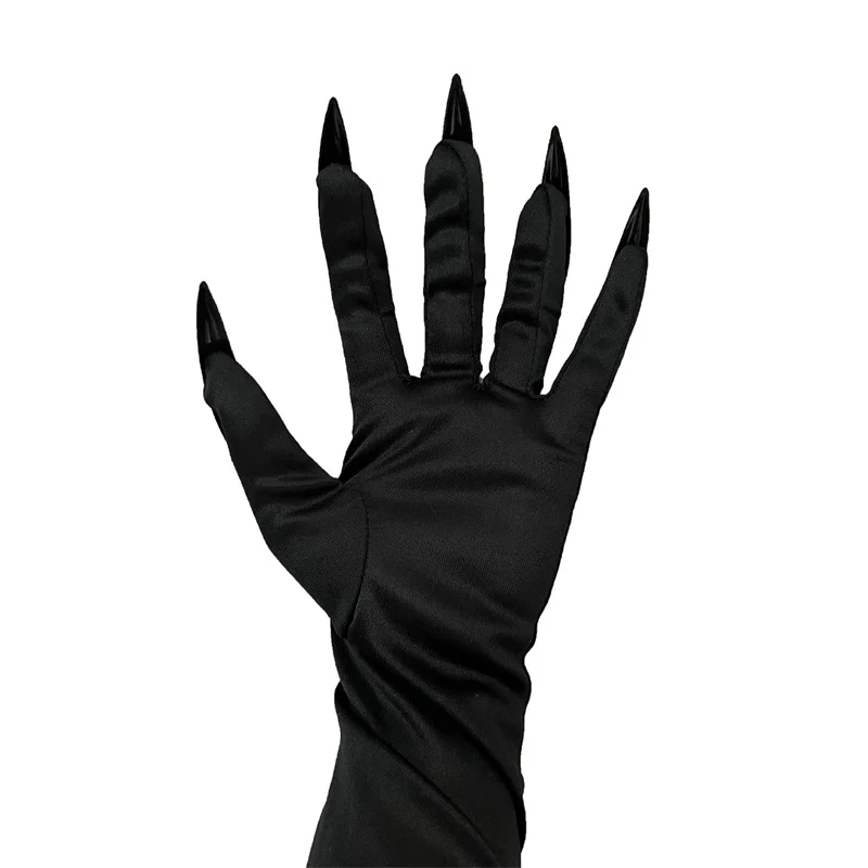 Guanti con artigli fantasma del diavolo nero horror Costume cosplay di Halloween Trucco Guanti per unghie lunghe con artiglio spaventoso Guanti per feste per adulti