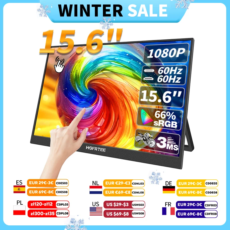 HGFRTEE 15.6 Inch Touch Portable Monitor ADS-IPS 1920*1080P 300cd/m2 Extended Display for Laptop Second Screen XBox PS4/ 5