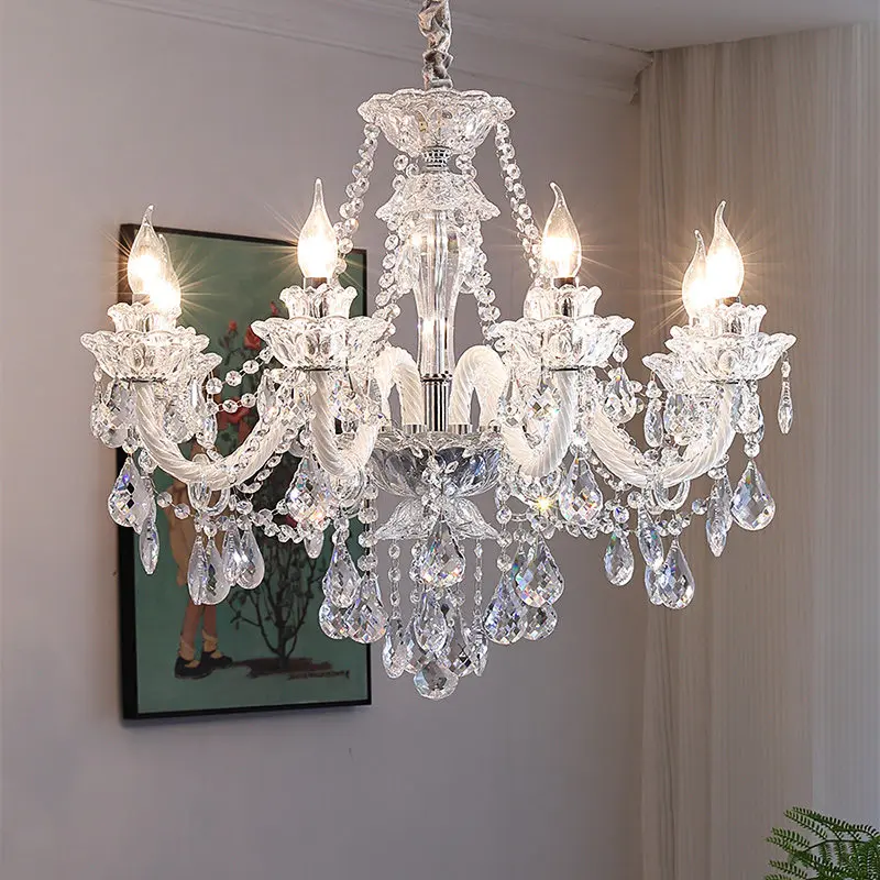 Modern Transparent Crystal Chandelier Lights Led, Clear Glass Luxury French Hanging Chandeliers for Living Room Dining Table
