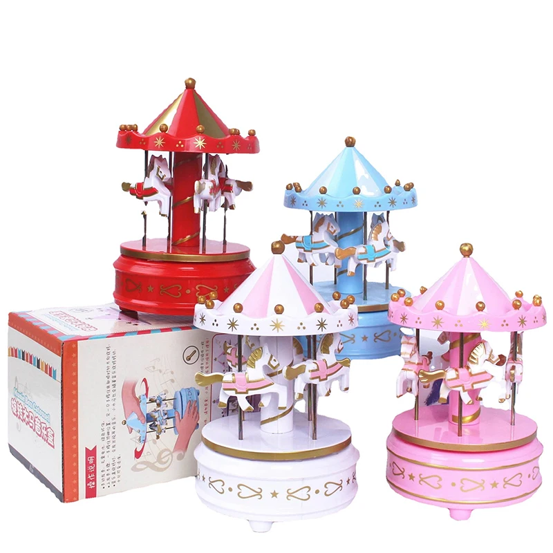 1 Creative Carousel Music Box 4 Horses Spin Romantic Fantasy Carousel Children's Toys Ferris Wheel Music Box Gift Home Decor