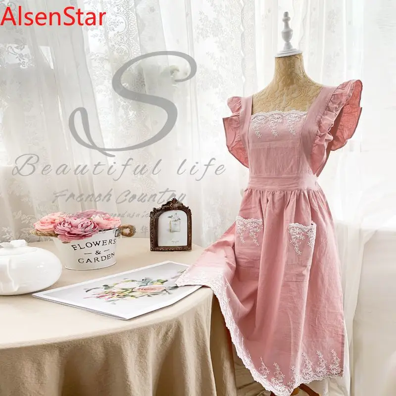 

Lovely Lace Princess Apron Young People Pure Cotton Kitchen Cooking Work Clothes Nail Beauty Flower Shop Anti-pollution Aprons