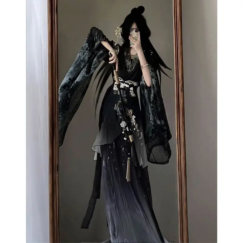 Southern and Northern Dynasties Qing Cold Wind Heavy Industry Embroidery Waist Skirt Set Hanfu Jianghu Martial Arts Style