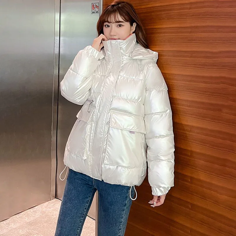 New Women, No-wash Glossy Down Cotton Jacket Korean Long Padded Cotton Coat, Thicke Warm Winter Female Hooded Parker Overcoat