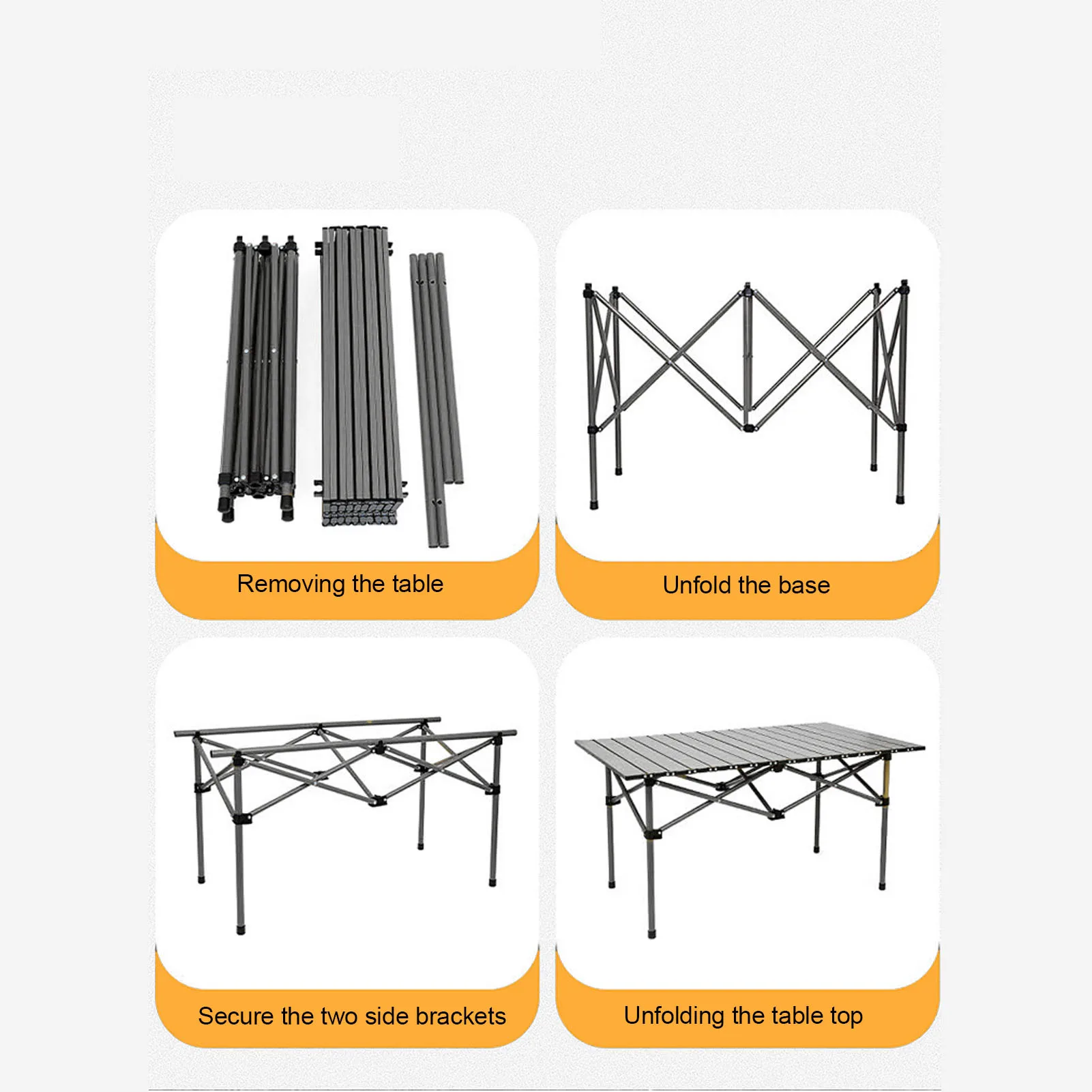 Folding Camping Table Carbon Steel Spacious Storage Basket 47.24in Portable Roll Up Outdoor Table with Carrying Bag for Indoor image 4