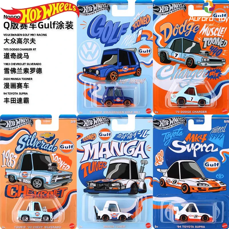 Hot Wheels Gulf Oil Painting Q Version Series Alloy Car Model 1/64 Toyota Subaru GDG44 Simulation Cars Model Boys Birthday Gift