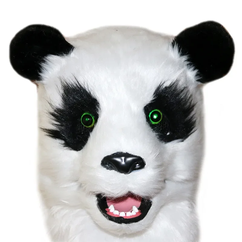 Plush Glowing Panda Head Cover Mascot Halloween Animal Mask Cosplay Funny Ball Dressing Prop