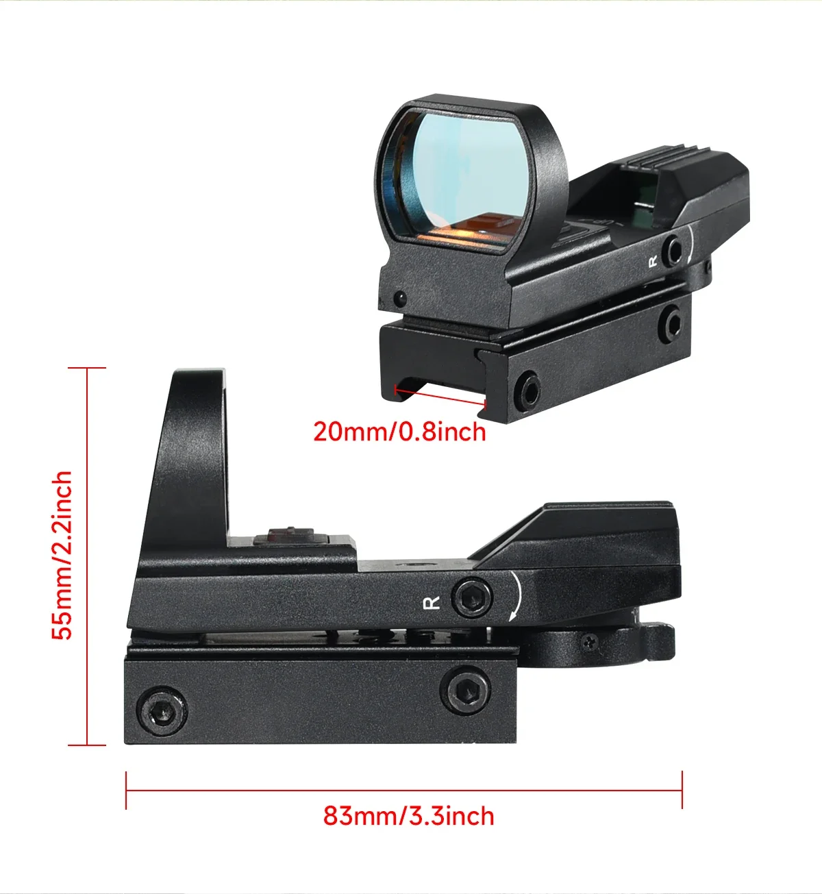HD101R Red Dot Sight with Type-C USB Rechargeable Sight 4 Reticle Airsoft  Reflex Scopes Tactical Scope For 20mm Rail