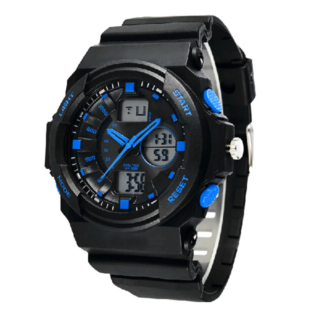 

66866 Men's Outdoor Sports Dual Time Watch Blue LED Digital Quartz Waterproof Stopwatch Alarm El Backlight Date Week Hourly