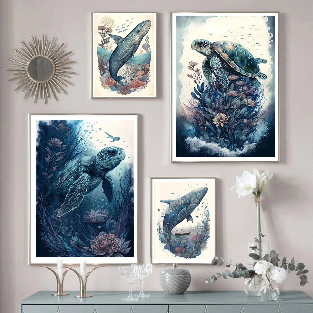 Diamond Painting Watercolor Animal In Flower 5D DIY Full Drills Whale Turtle Flamingo Mosaic Embroidery Cross Stitch Kits Poster