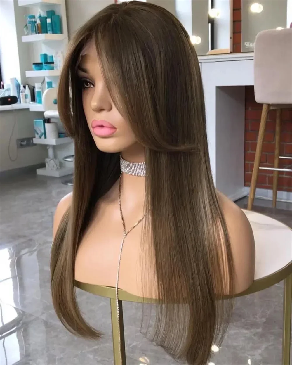 Glueless Highlight Brown Soft Long body wave 5x5 Silk Base Jewish Human Hair With BabyHair HD Lace European Hair Preplucked view 3