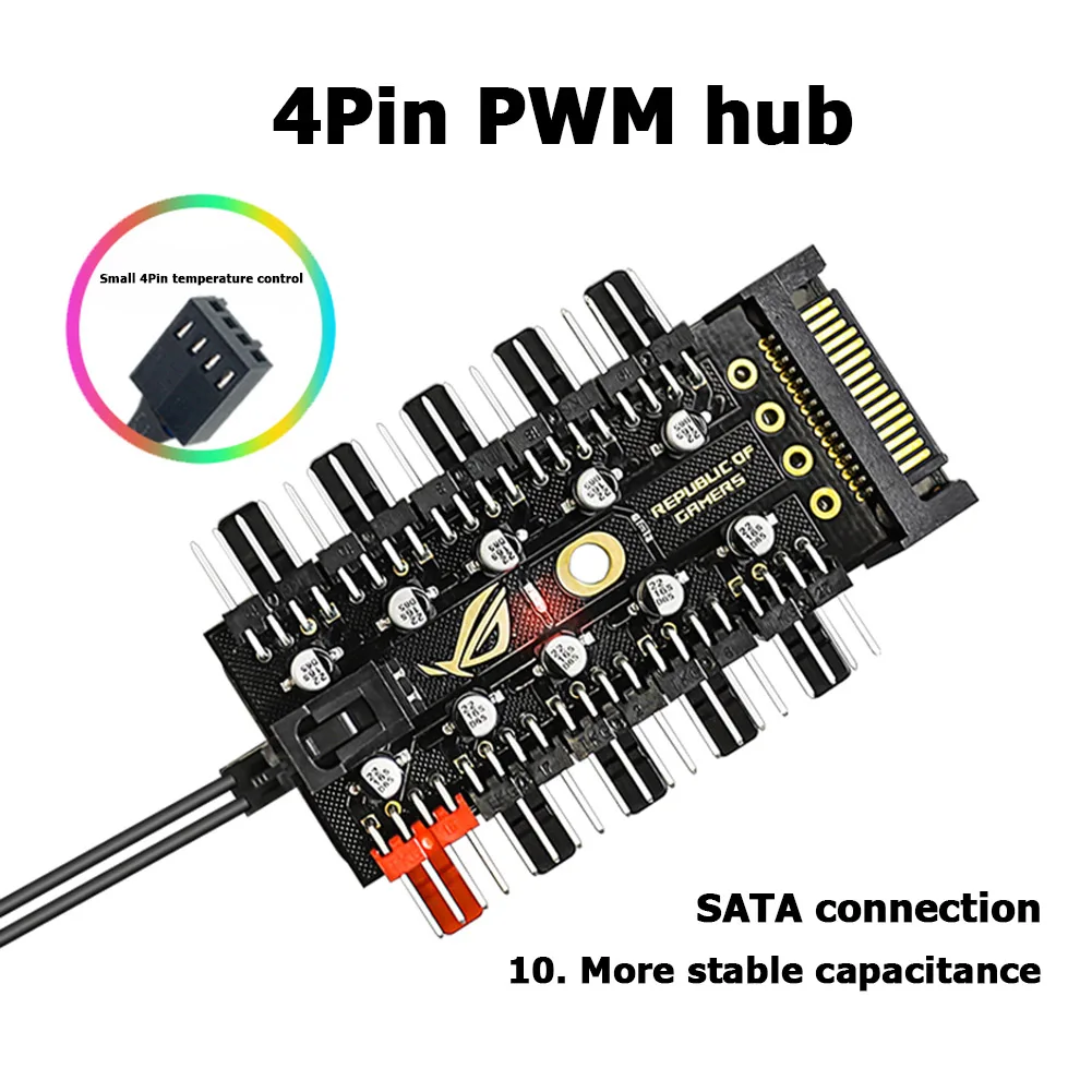 Motherboard 1 to 10Pin Fan 4 Pin PWM Cooler Fan HUB Splitter Extension 12V SATA Power Supply Socket PC Speed Controller Adapter