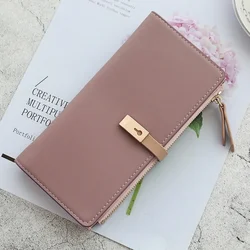 Portefeuille long en cuir PU avec pompon pour femme, porte-monnaie, porte-cartes, pochette, sac d'argent