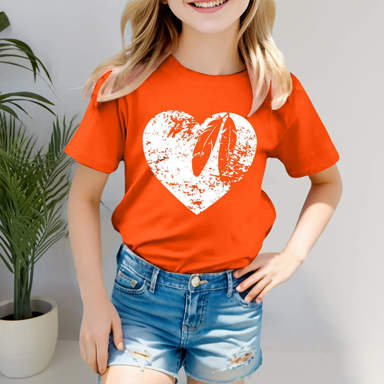 New Coils Graphic Tee Orange Shirt For Kid Girls Short Sleeve Tee Crew Neck T Shirt Casual Fit Basic Shirts Non Sweat Undershirt