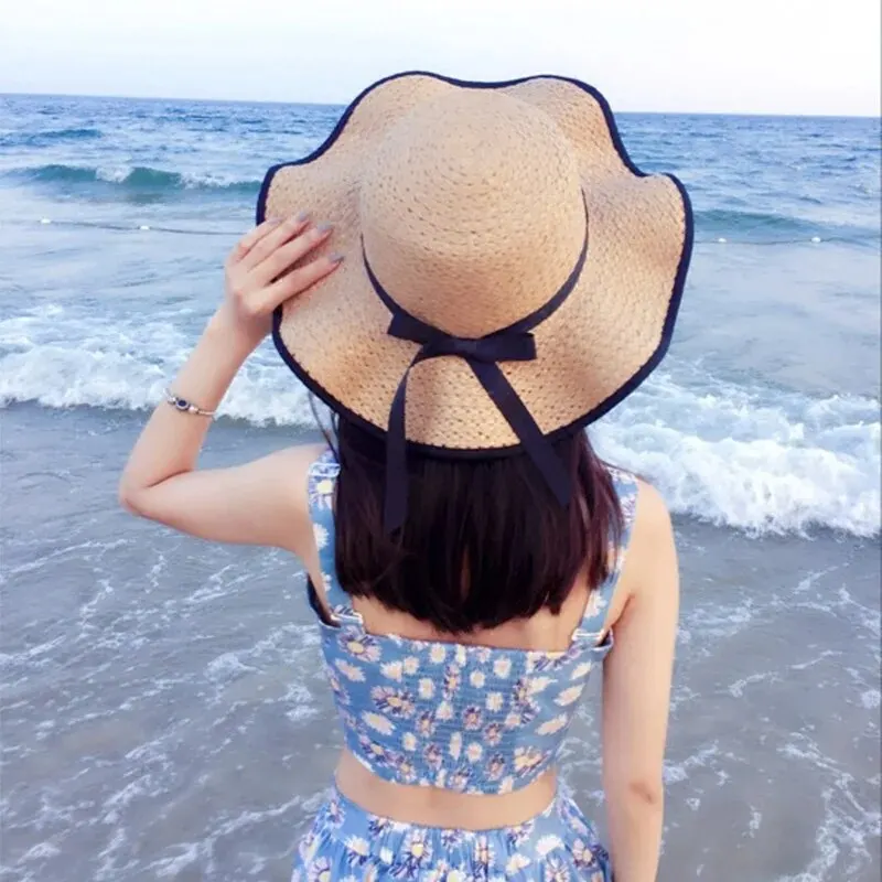 Summer Sun Protection Large Brimmed Straw Hat For Women\'s Beach Vacation Beach Hat Sun Protection Korean Bow Hat