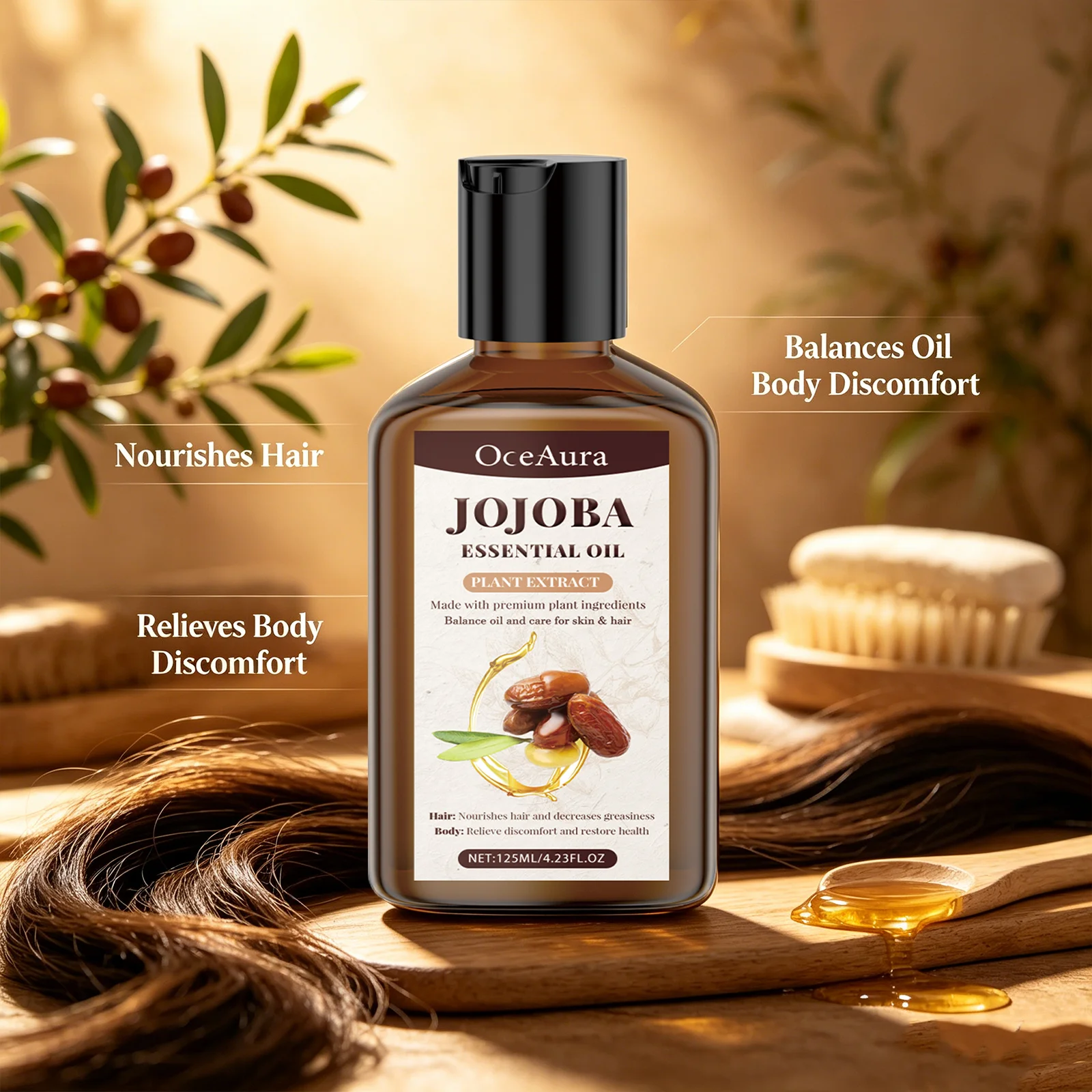 OceAura Jojoba Ätherisches Öl für Haar & Körper Tiefenwirksame Feuchtigkeitspflege Nährend Beruhigend Rötungen und Juckreiz Lindernd Haar- und Körperpflegeöl