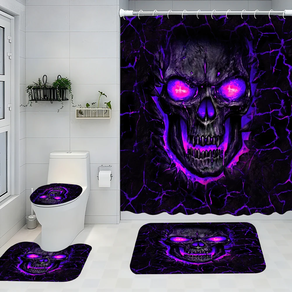 

Purple Skull Bathroom Four-piece Set - Avant-garde Waterproof Shower curtain, creating a complete bathroom kit