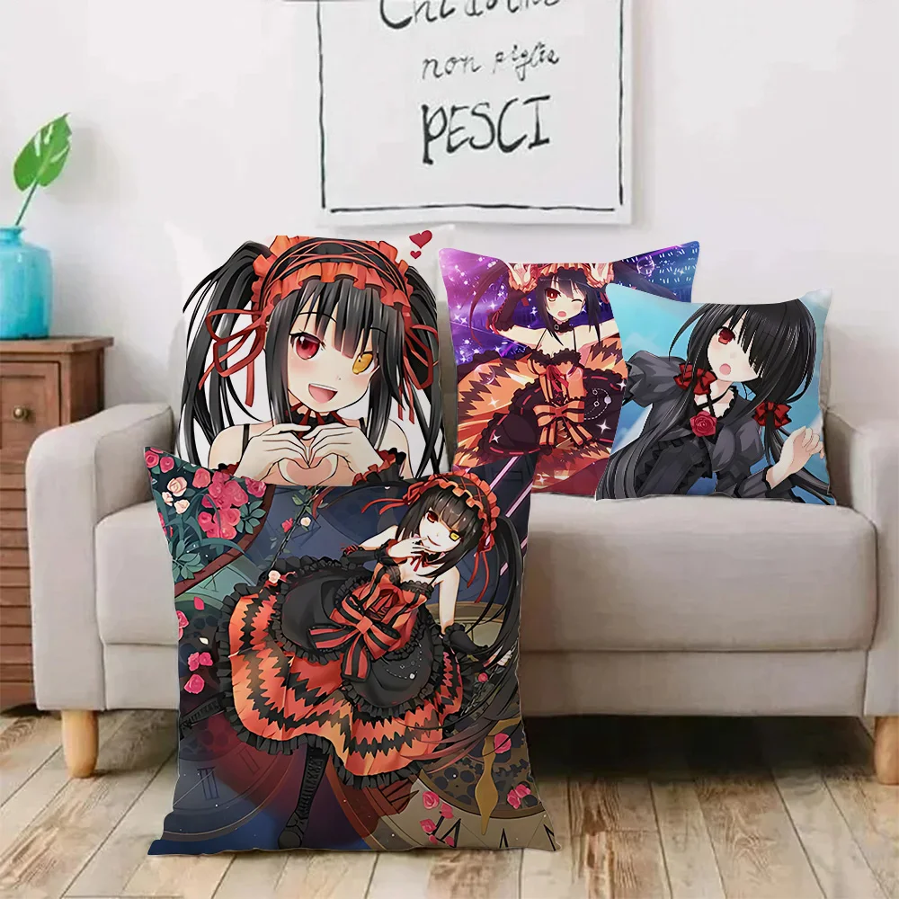 Cartoon Tokisaki Kurumi Kawaii fodere per cuscini Cartoon Sofa decorativo casa stampa fronte-retro breve peluche carino fodera per cuscino