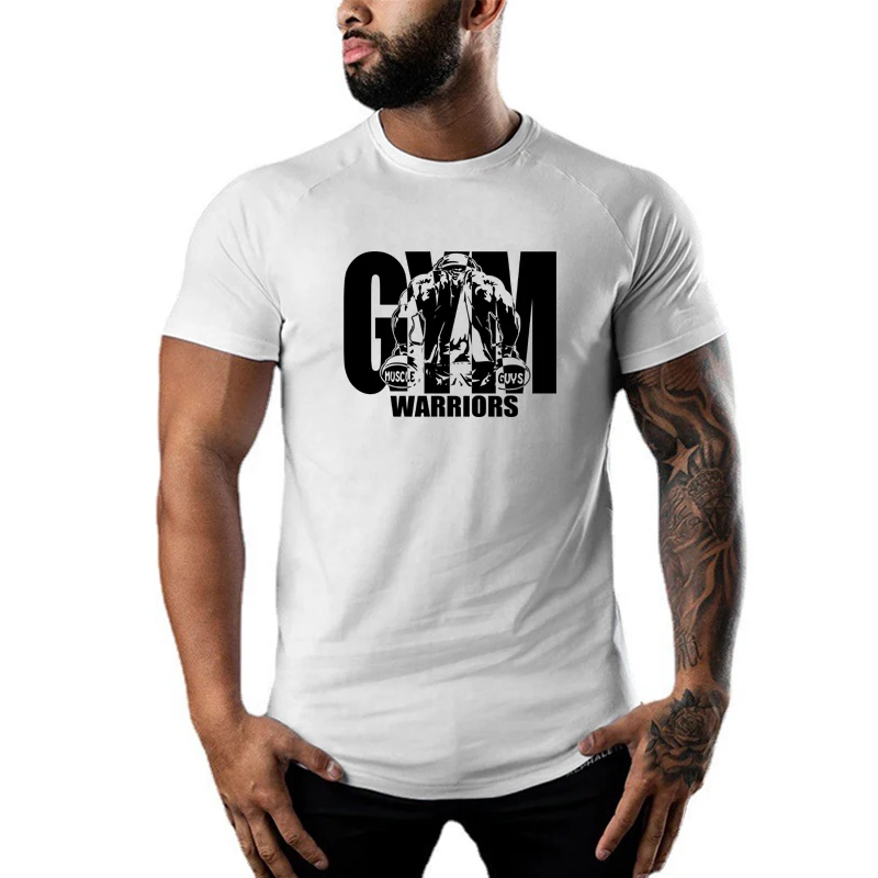 T-shirt casual a maniche corte traspiranti estive Allenamento in palestra Camicie sportive da corsa per muscoli Abbigliamento da fitness per bodybuilding da uomo in cotone
