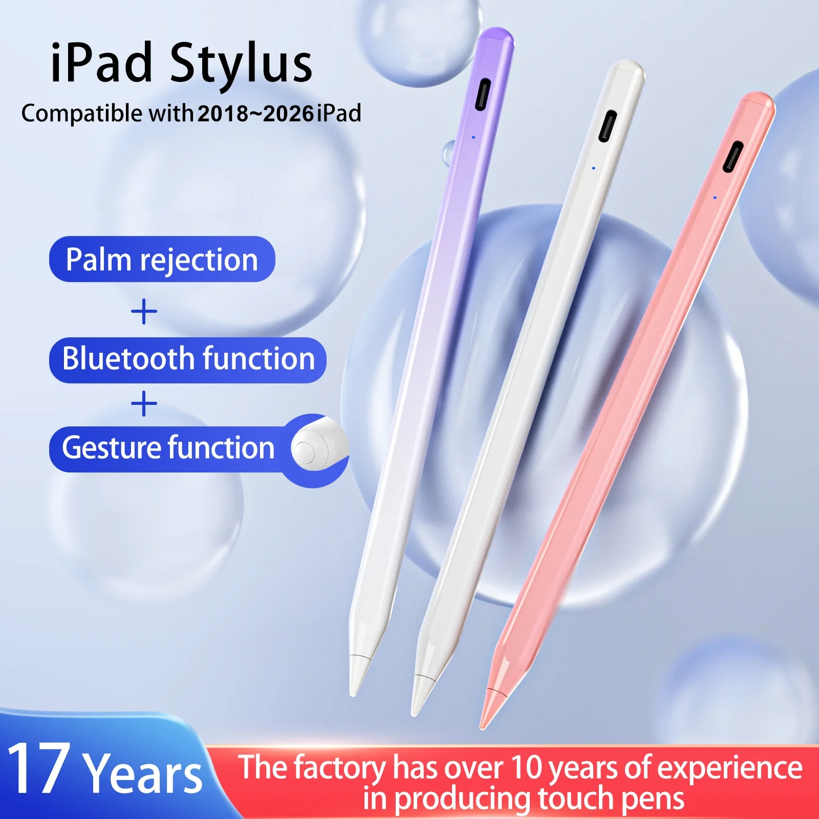 For iPad A16 Stylus Pen with Palm Rejection Tilt for iPad 11th 10th 9 8 7 6 5 4 Air 13 11 M3 M2 M4 M5 2026 Mini 7 6 Pro 12.9 in