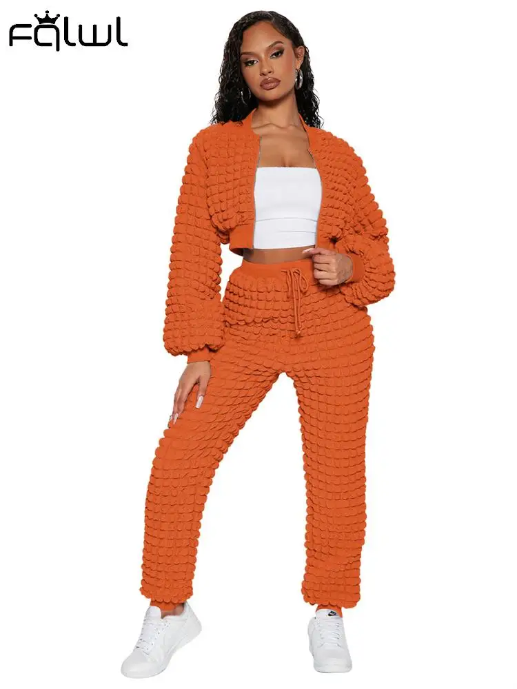 

Habbris Brown Zipper Bodycon 2 Two Piece Pant Set Club Outift For Women 2023 Fall Orange CropTop Pant Set Fashion Casual Suit