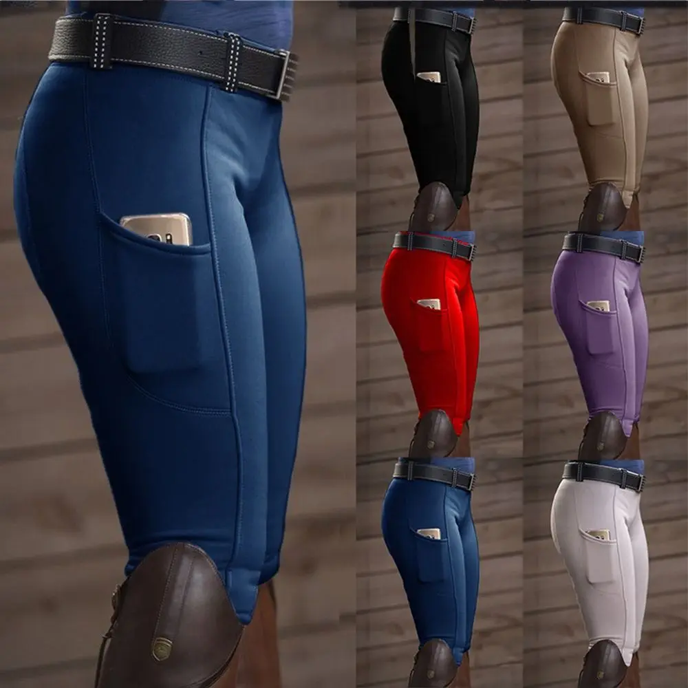 Pantalon équestre anti-boulochage avec poche pour téléphone, collants d'équitation minces, lifting des hanches, élastique, course de chevaux, fjCamping, vêtements