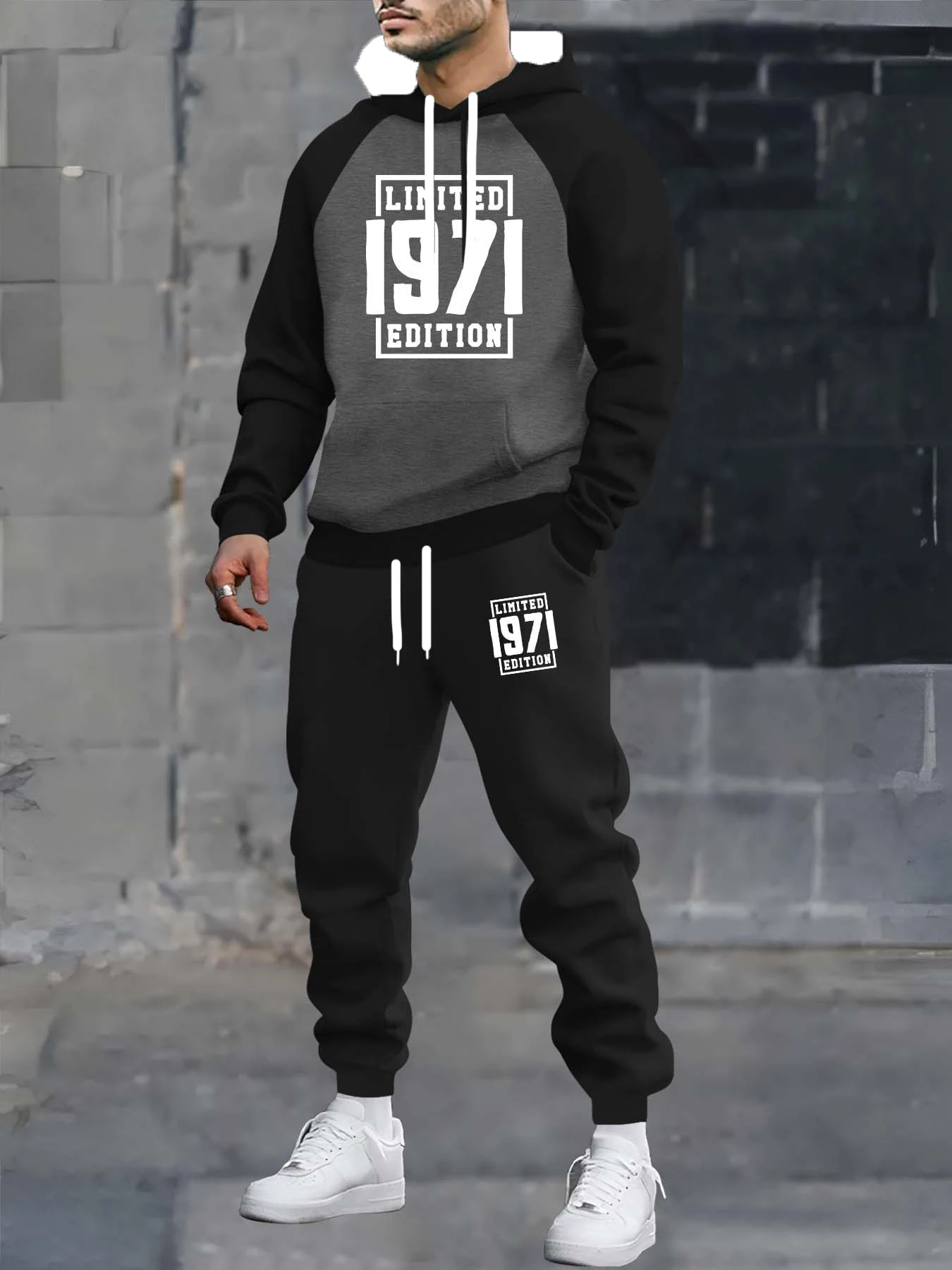 

Осенне-зимний мужской комплект с капюшоном, спортивный комплект, толстовки, комплект из 2 предметов, спортивный костюм с номером 1971 года, удобный и дышащий комплект с капюшоном