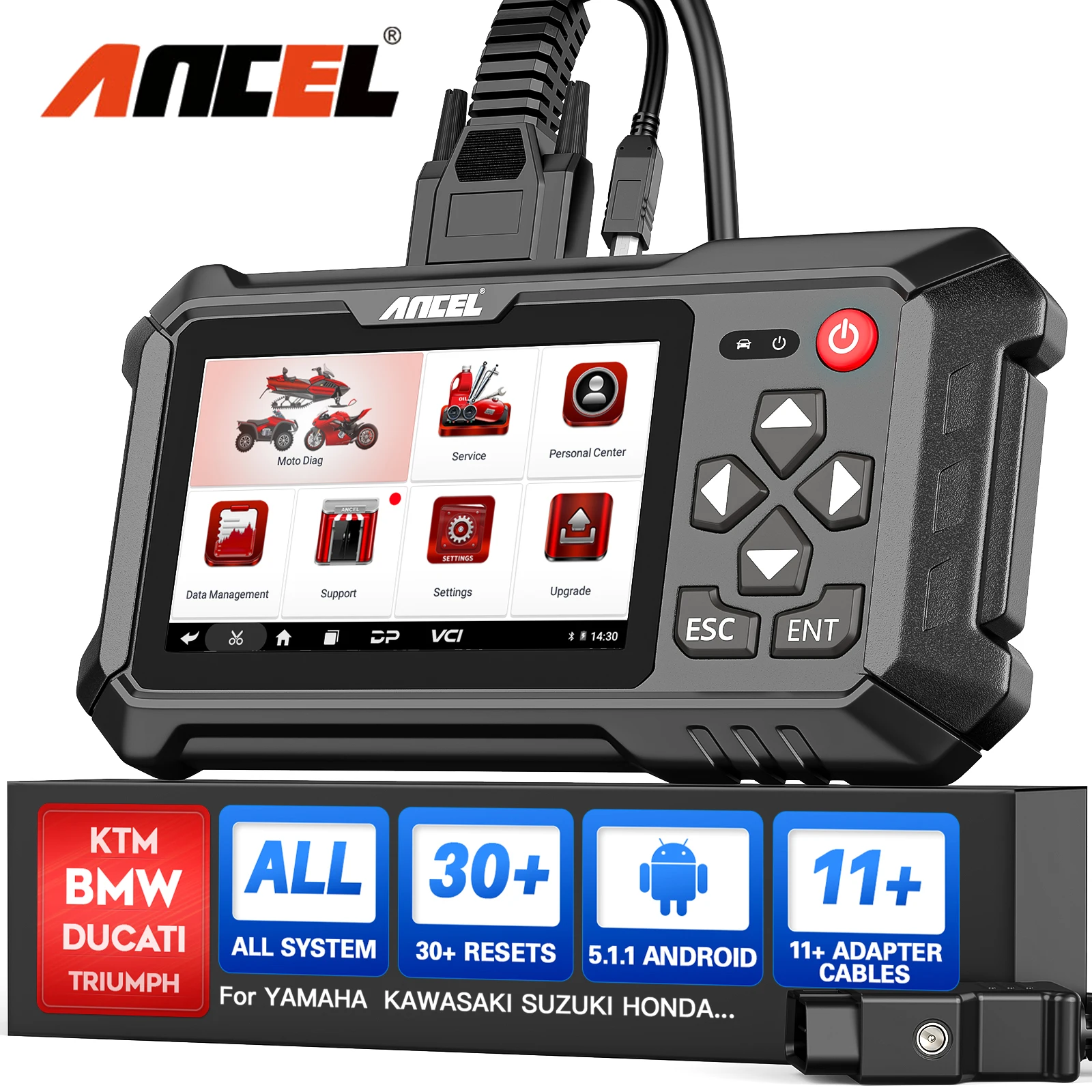 2024 Ancel MT500 Motorcycle Scanner Full System Diagnosis ECU Coding Multi-reset Auto Motorcycle Analysis for BWM/KTM/KAWASAKI