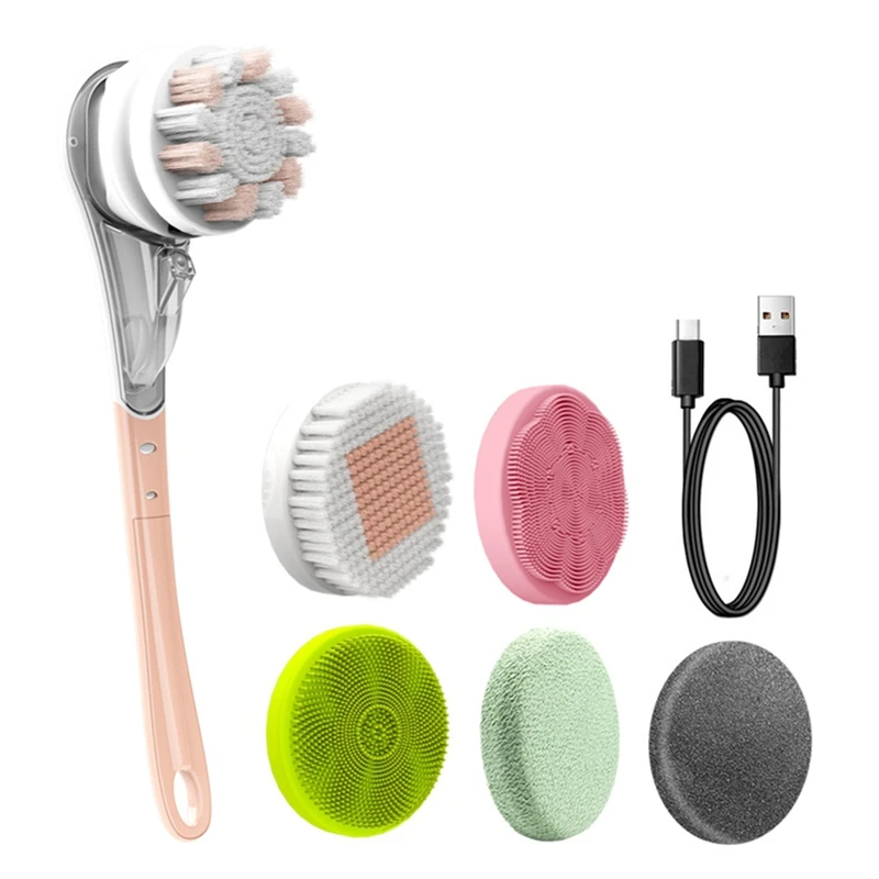 Waterproof Electric Bath Brush, Multifunctional Spa Shower Brush with Long Handle, Body Massage and Back Cleaning-ABVM