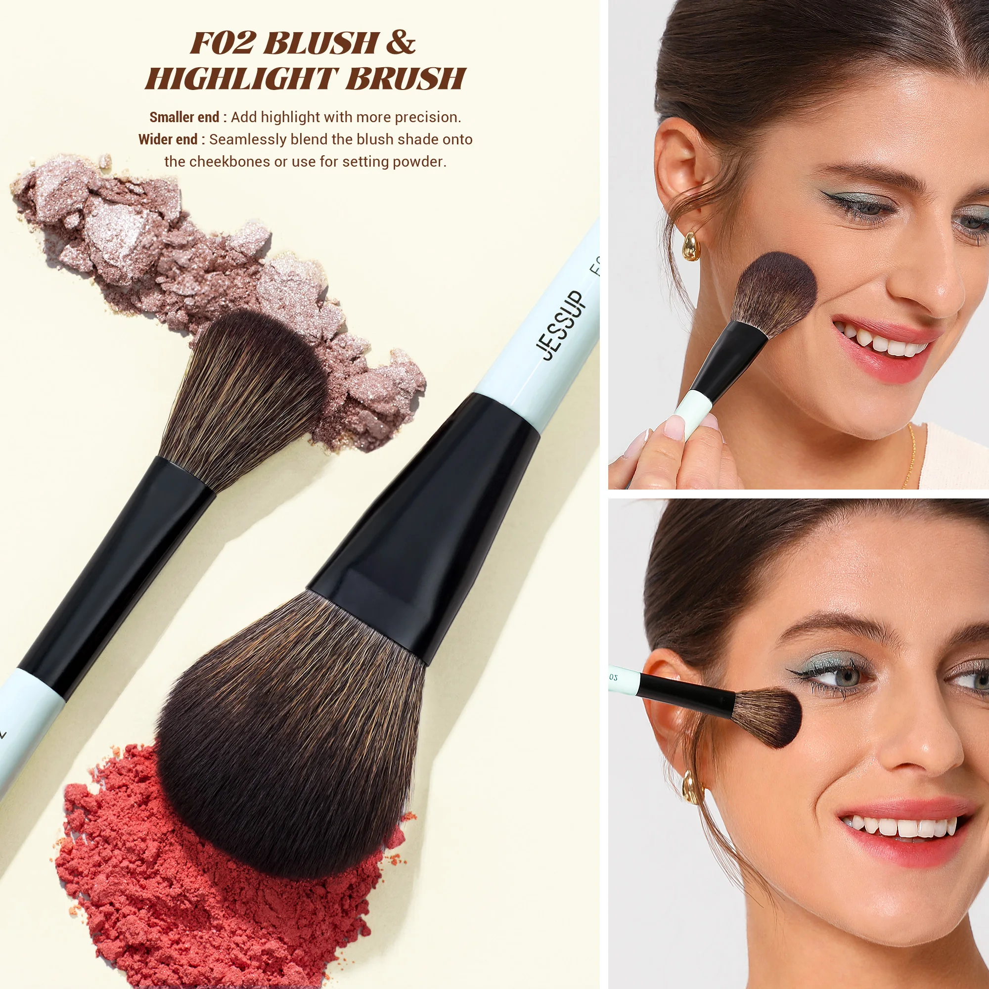 Jessup Makeup Brushes with Makeup Sponge, 3pcs Double Ended Makeup Brush for Foundation Contour Concealer with Gift Box, T510