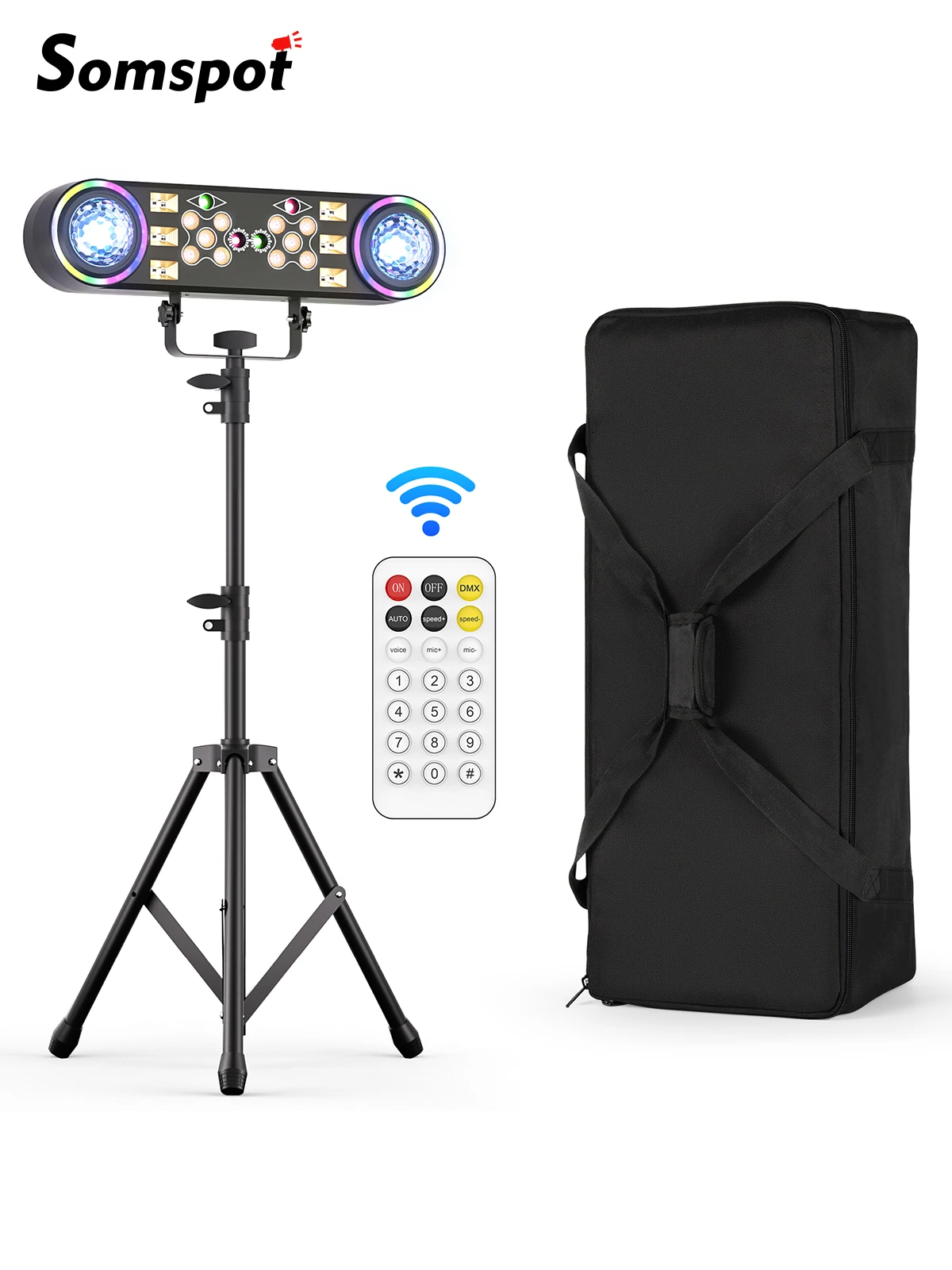 Somspot 7-in-1 RGBW-Effektlichter LED-Magic-Ball-Lichter 80W Stativlichter Kombiniertes Lichtstativ-Set Bühnenbeleuchtung Projektor mit Tasche für Bar, Club, Disco, Party, Hochzeit, Theater, Konzert