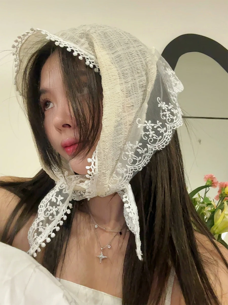 

Модный кружевной платок-повязка для женщин, пляжный шарф, персонализированная повязка для волос, ретро, сладкий стиль