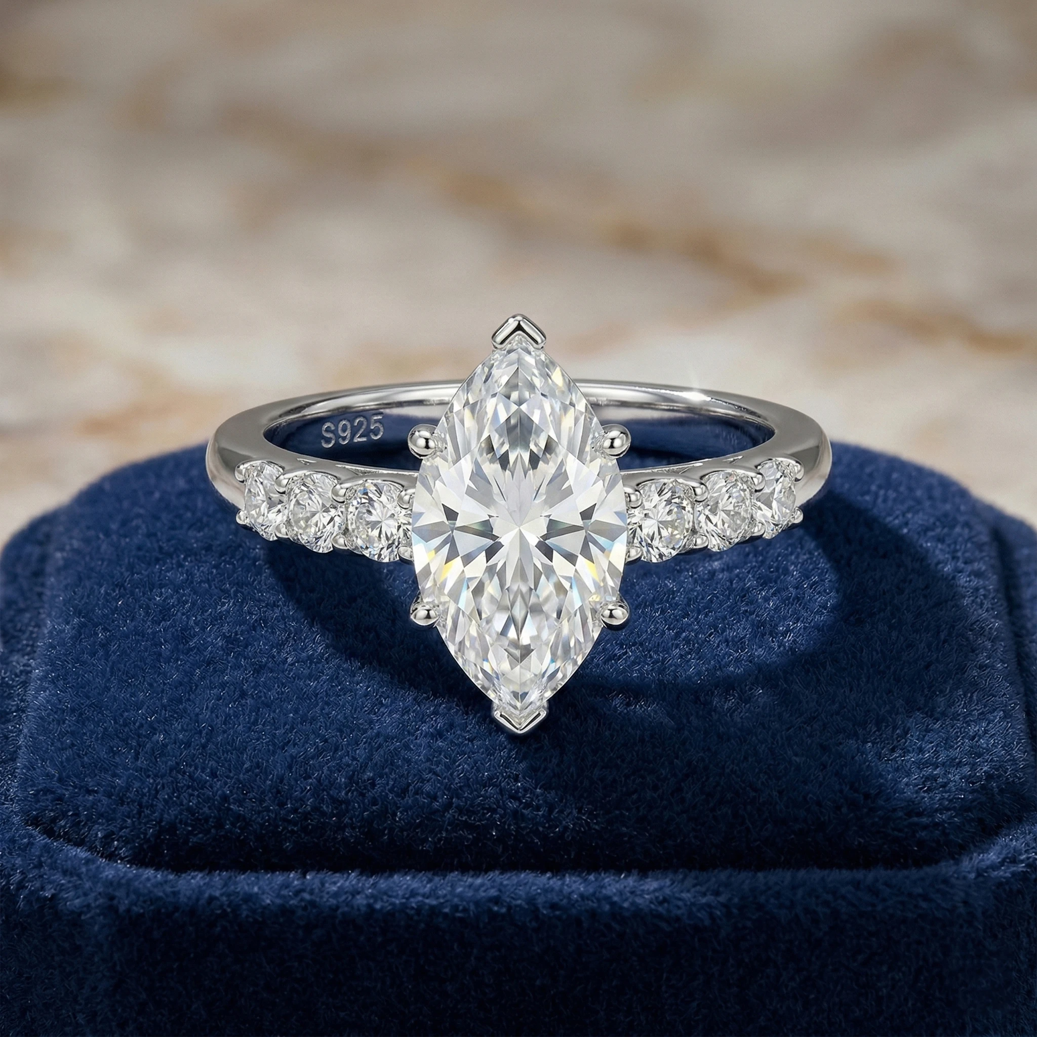 5 Carat Marquise Moissanite Ring, 925 Sterling Silver, 6 Prong Setting Wedding Band, Pass Diamond Tester, GRA Quality,Luxury Sparkling Anniversary Fine Jewelry Gifts for Wife Women Couples Girls Friends, Ship From US