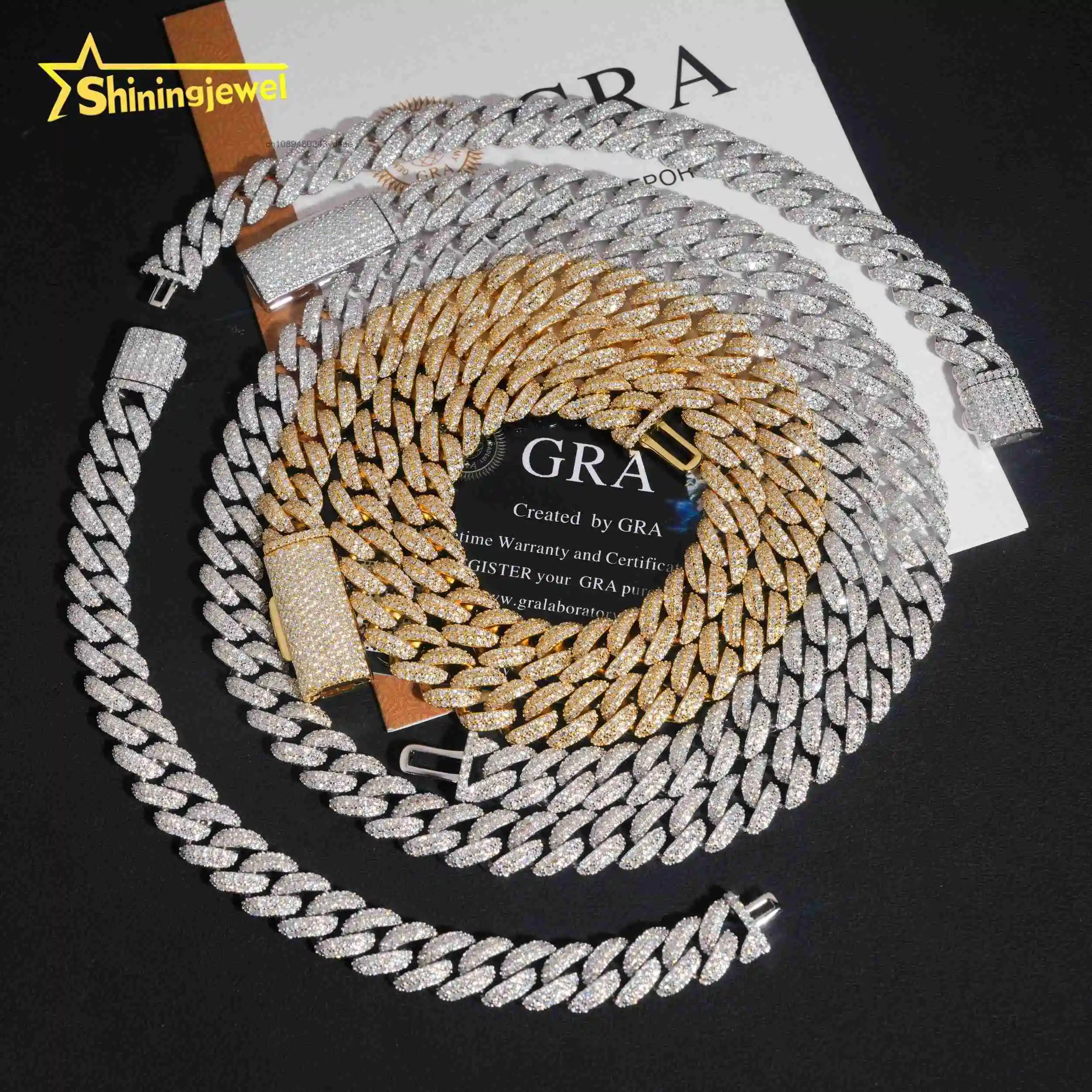 Sale Hot 10mm 2 Rows 925 Silver Cuban Chain VVS Moissanite Diamond Cuban Link Chain Hip Hop Mens Jewelry.
